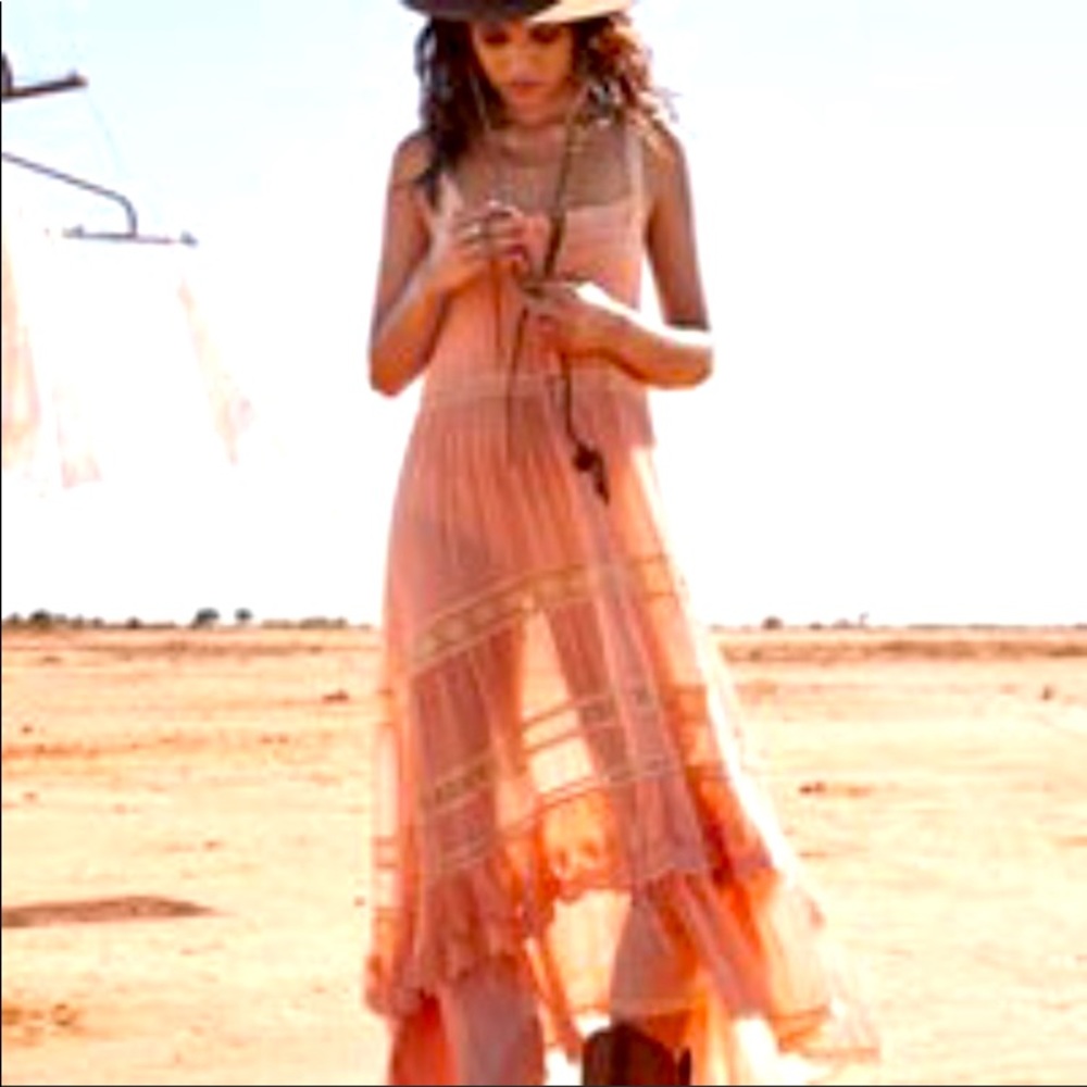 Spell Designs Prairie Lace Sun Dress Peach XS